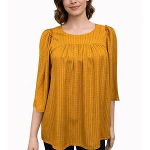 Roller Rabbit Top Blouse XS Oversized 3/4 Bell Sleeve Burnt Orange Tonal Stripe